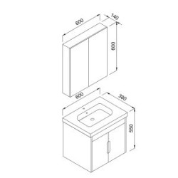  Σετ Έπιπλο Μπάνιου ADA Λευκό MDF 18mm Λάκα 60 9SADA060WHM